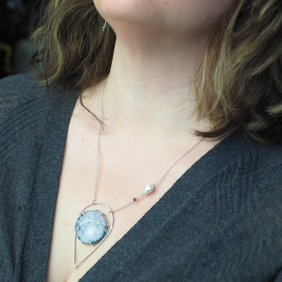 Moss Agate Statement Necklace - Mettle by Abby