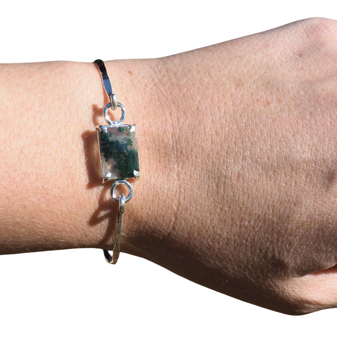 Moss Agate Hook Bracelet-Handmade Sterling Silver