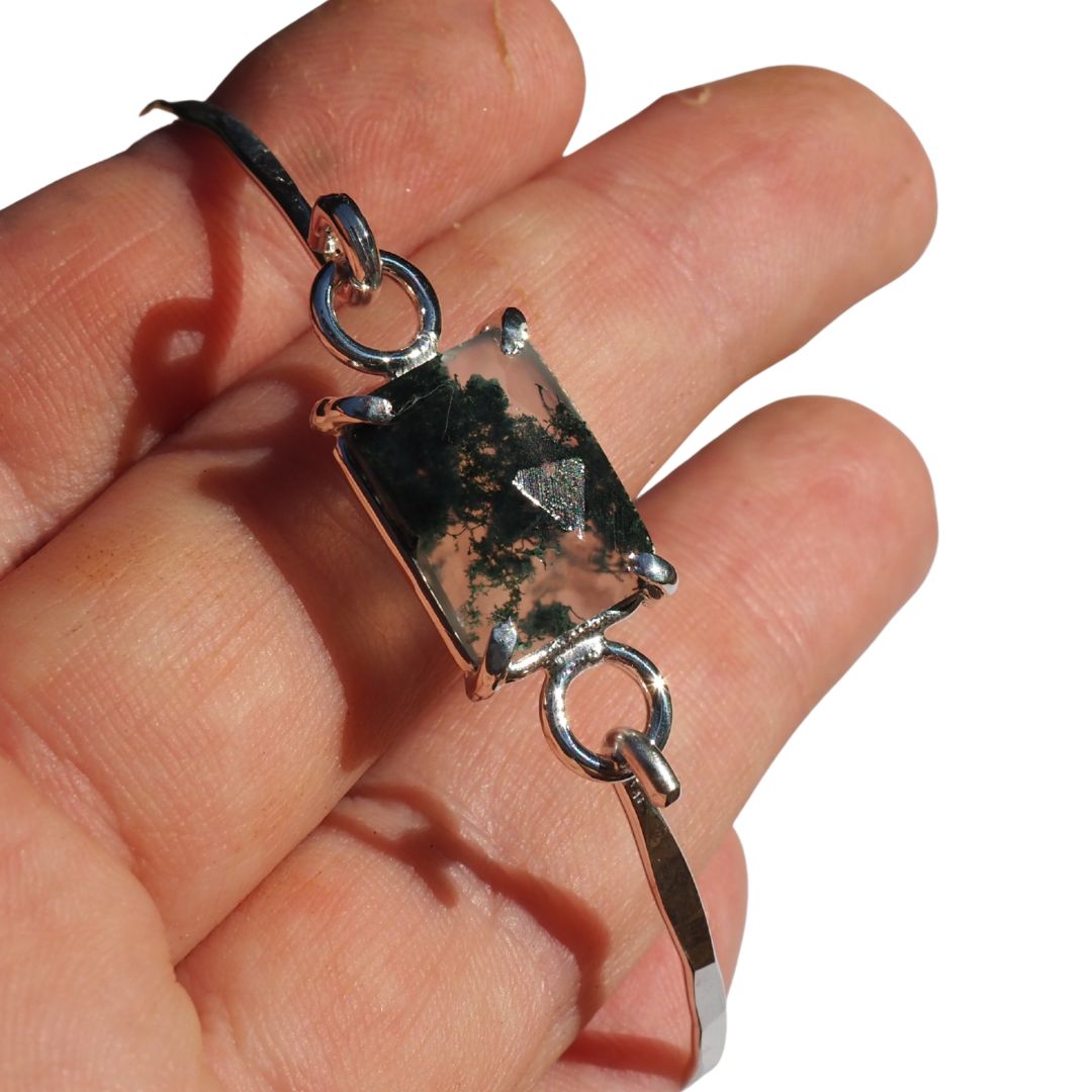 Moss Agate Hook Bracelet-Handmade Sterling Silver