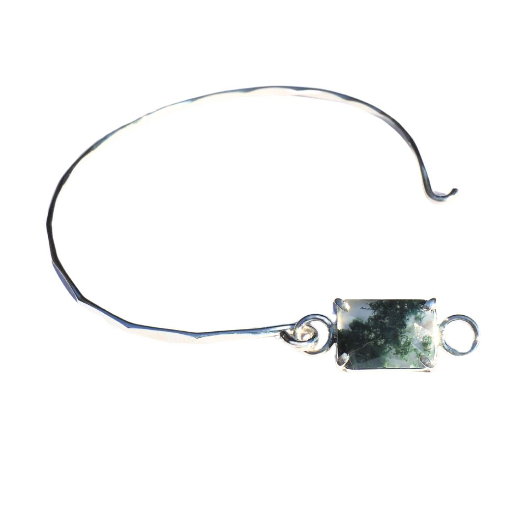 Moss Agate Hook Bracelet-Handmade Sterling Silver