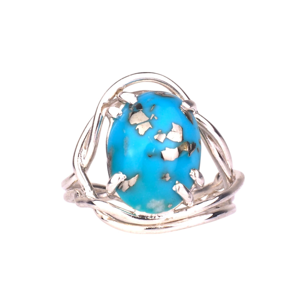 Persian Turquoise Ring - Golden Pyrite Islands & Unique Prong Setting - Mettle by Abby
