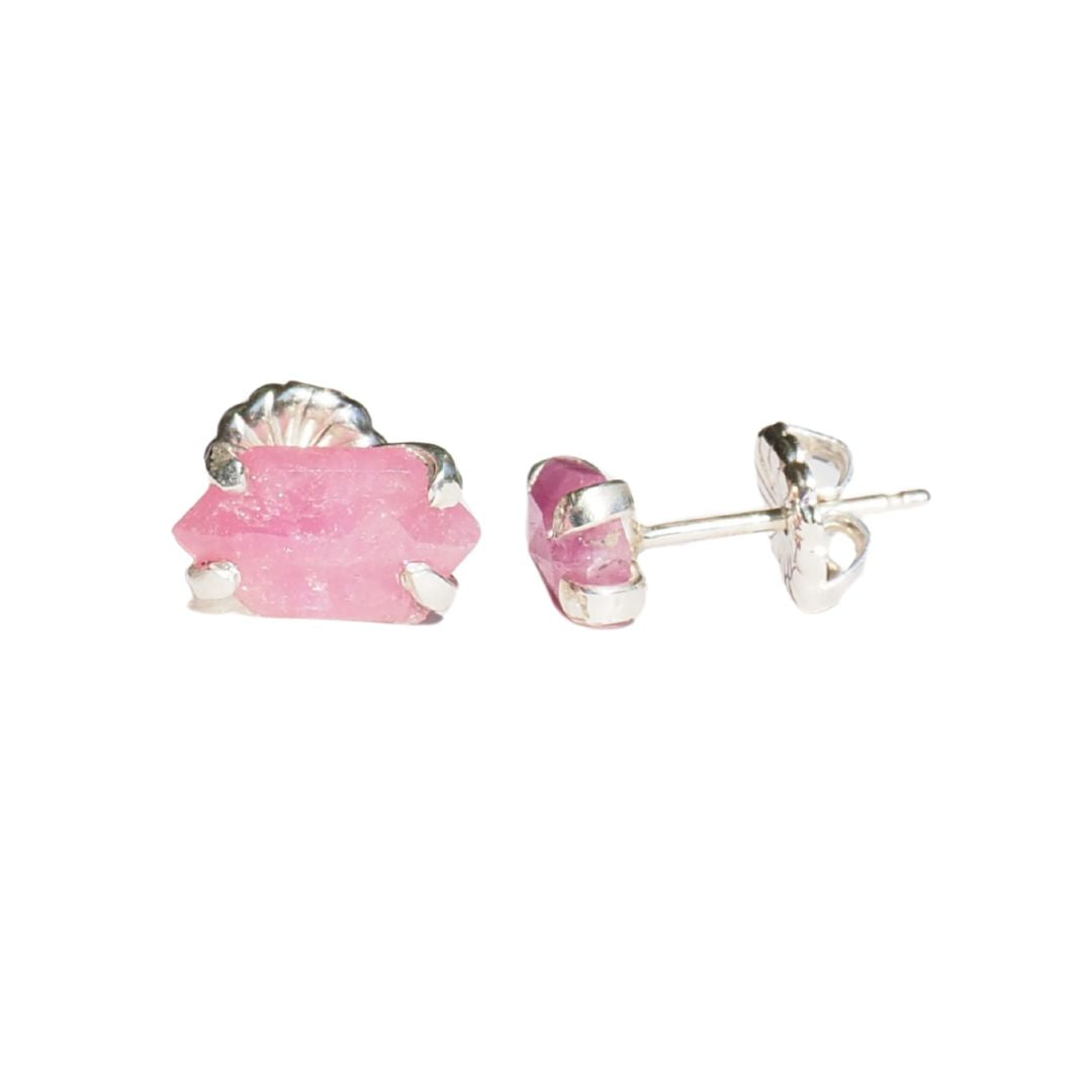 Hexagonal Pink Sapphire Studs– Handmade Sterling Silver