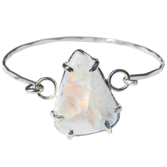 Rainbow Moonstone Hook Bracelet-Handmade Sterling Silver