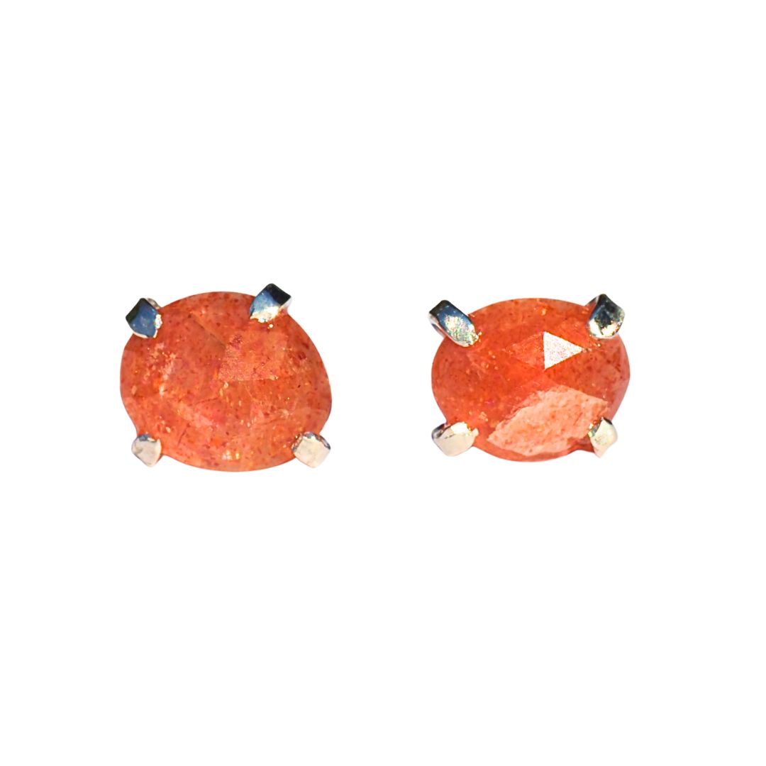 Rose Cut Sunstone Studs– Handmade Sterling Silver