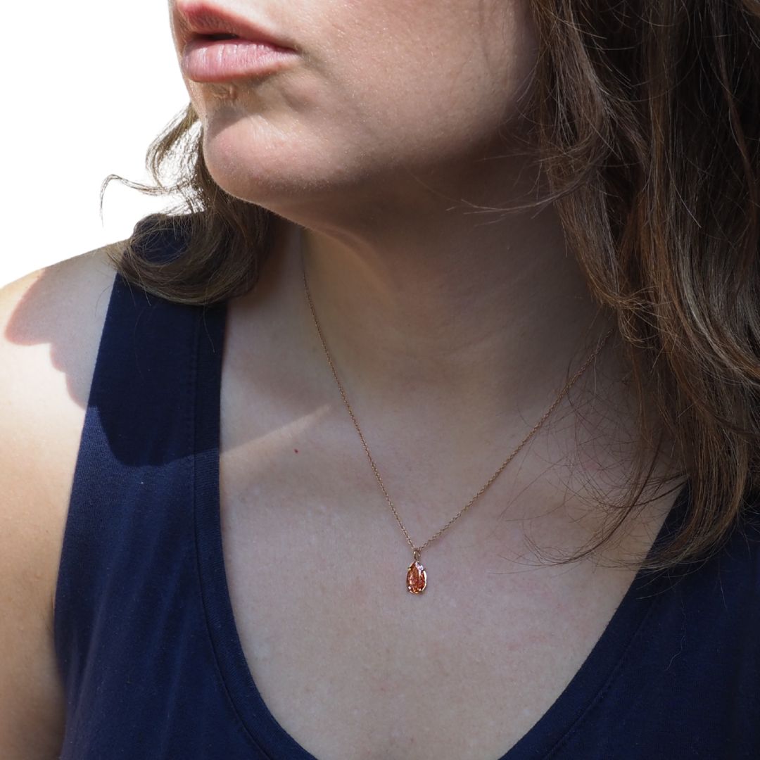 14k Firelight Necklace-Handmade 14k Rose Gold and Sunstone