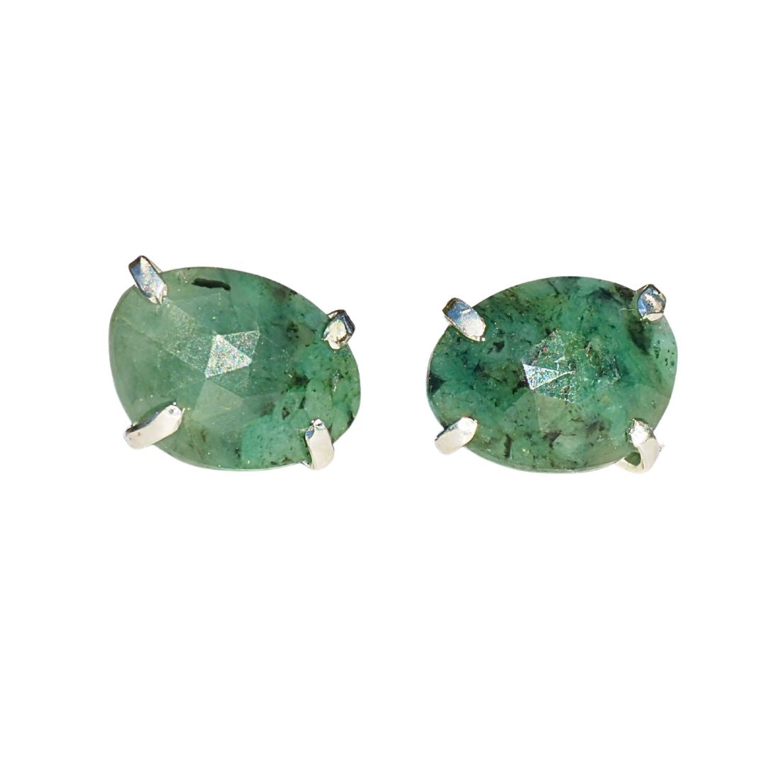 Spotted Emerald Studs– Handmade Sterling Silver