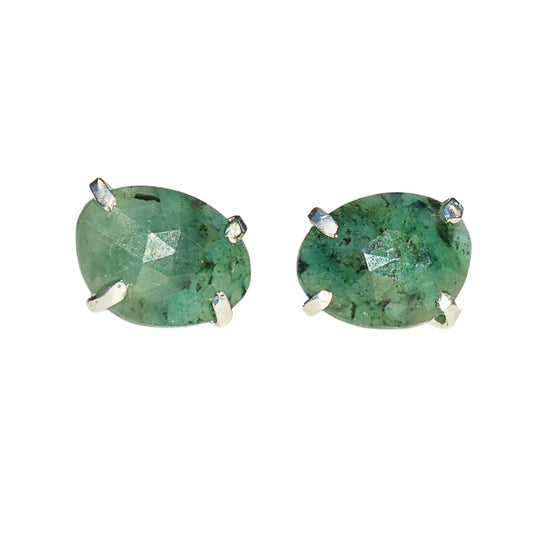 Spotted Emerald Studs– Handmade Sterling Silver