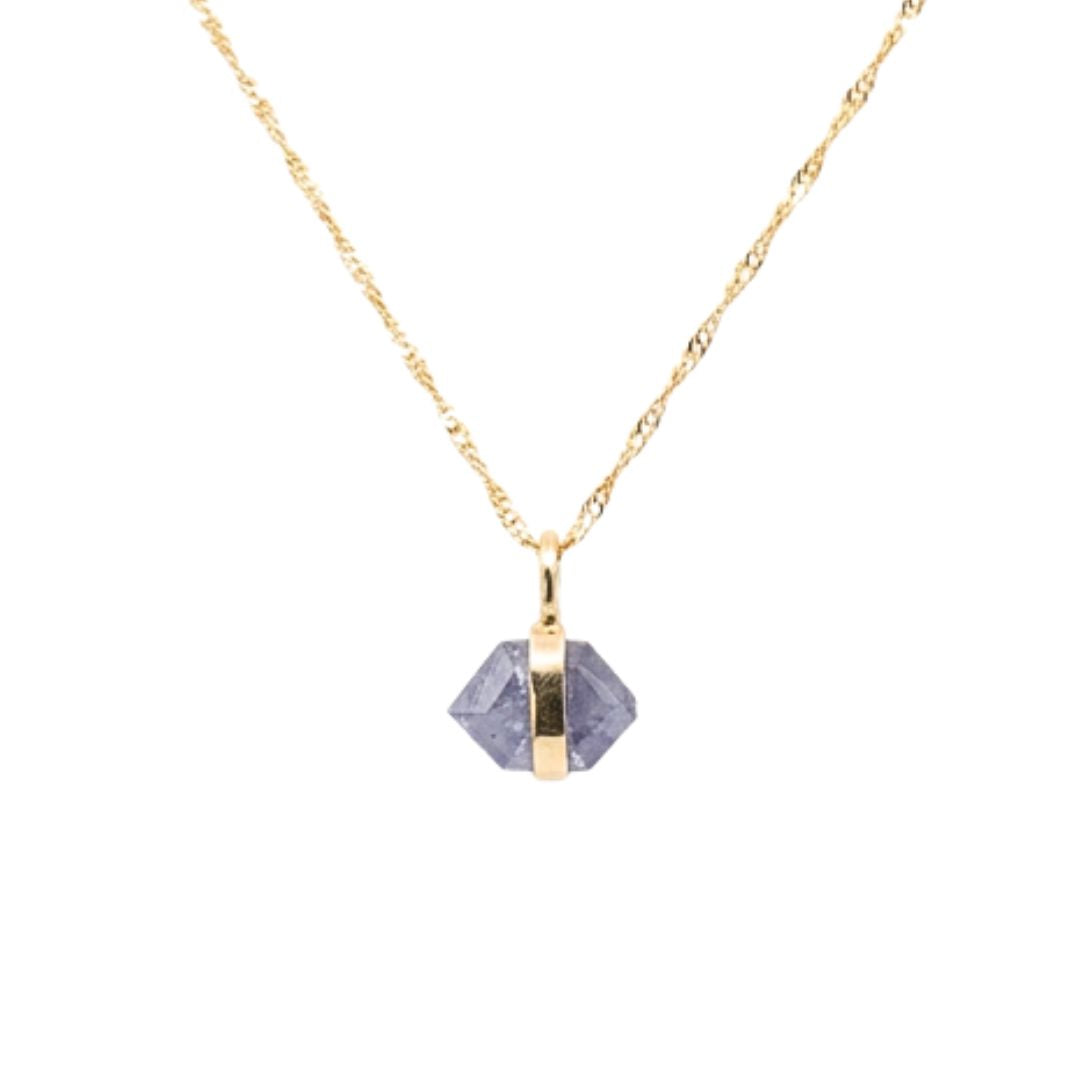 14k Banded Sapphire Necklace-Handmade 14k Yellow Gold and Sapphire