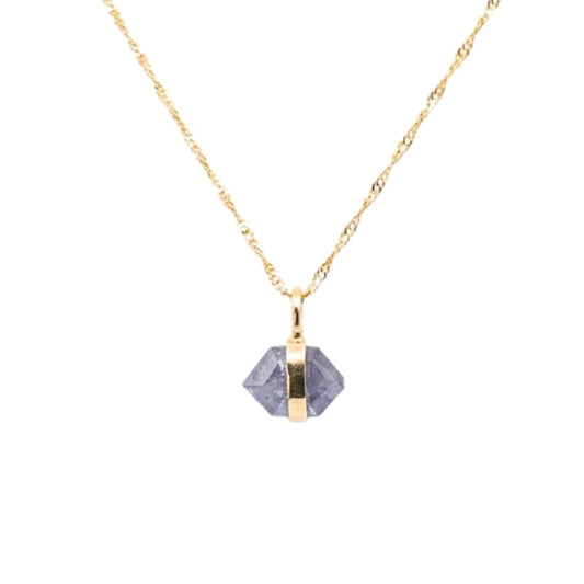 14k Banded Sapphire Necklace-Handmade 14k Yellow Gold and Sapphire