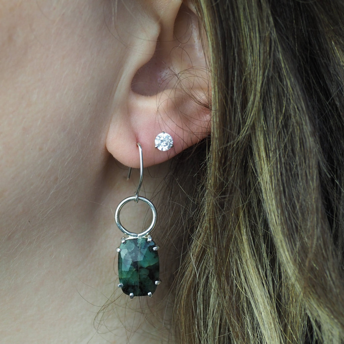Silver Emerald Earrings - Mettle by Abby
