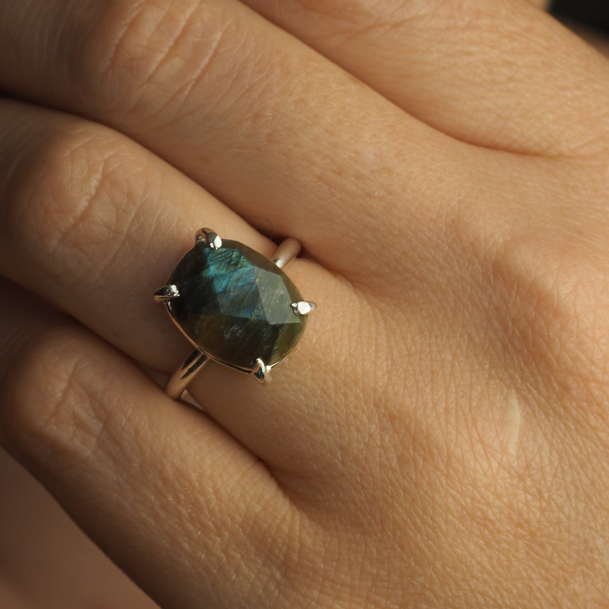 Soft Rectangular Rose Cut Labradorite Ring - Mettle by Abby