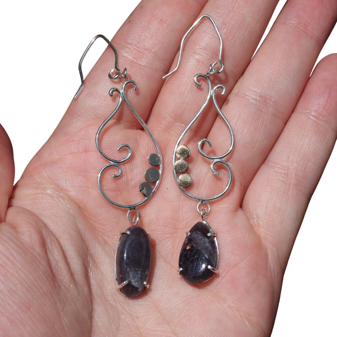 Stardrift Earrings-Handmade Sterling Silver and 14k Yellow Gold