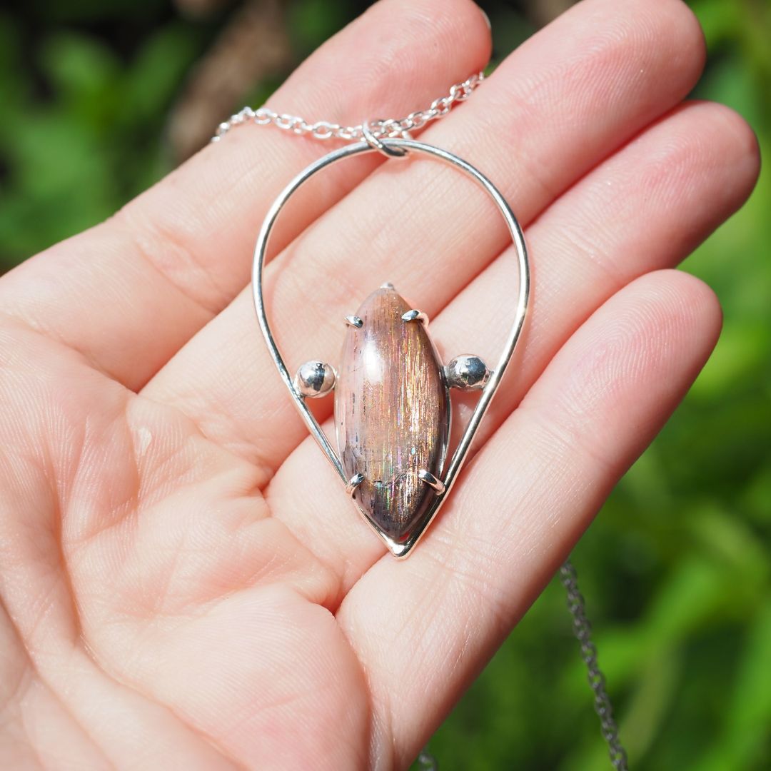 Starfall Necklace-Handmade Sterling Silver and Meteor Shower Sunstone