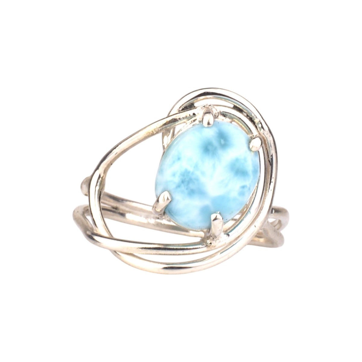 Sterling Silver Larimar Ring - Art Nouveau Inspired Flowing Design - Mettle by Abby