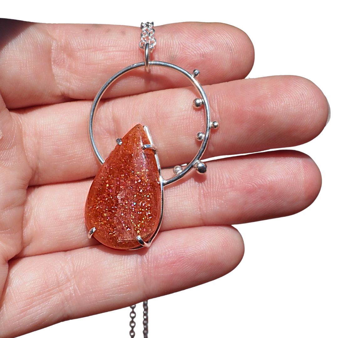 Sun Flare Necklace-Sunstone and Sterling Silver Statement Necklace