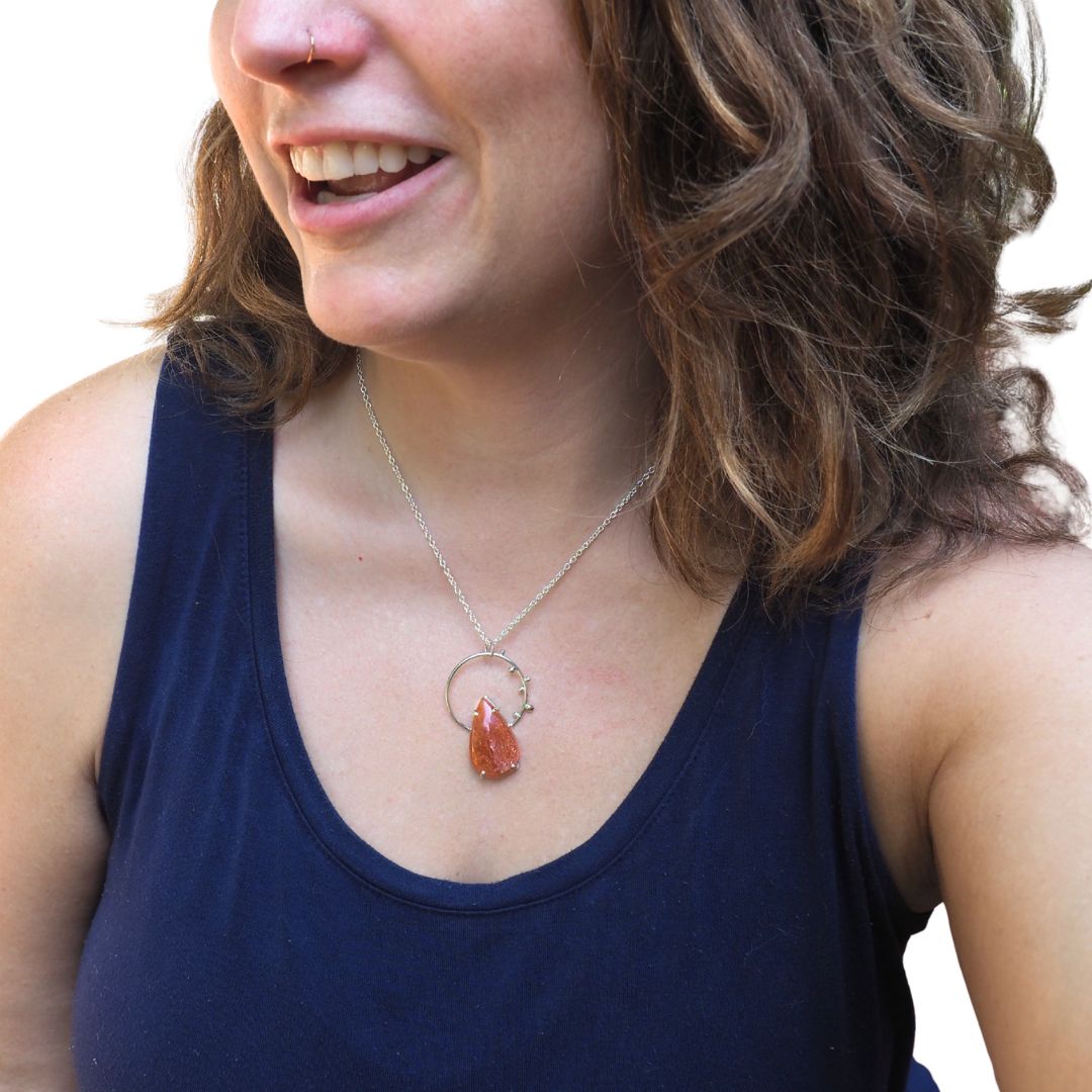 Sun Flare Necklace-Sunstone and Sterling Silver Statement Necklace