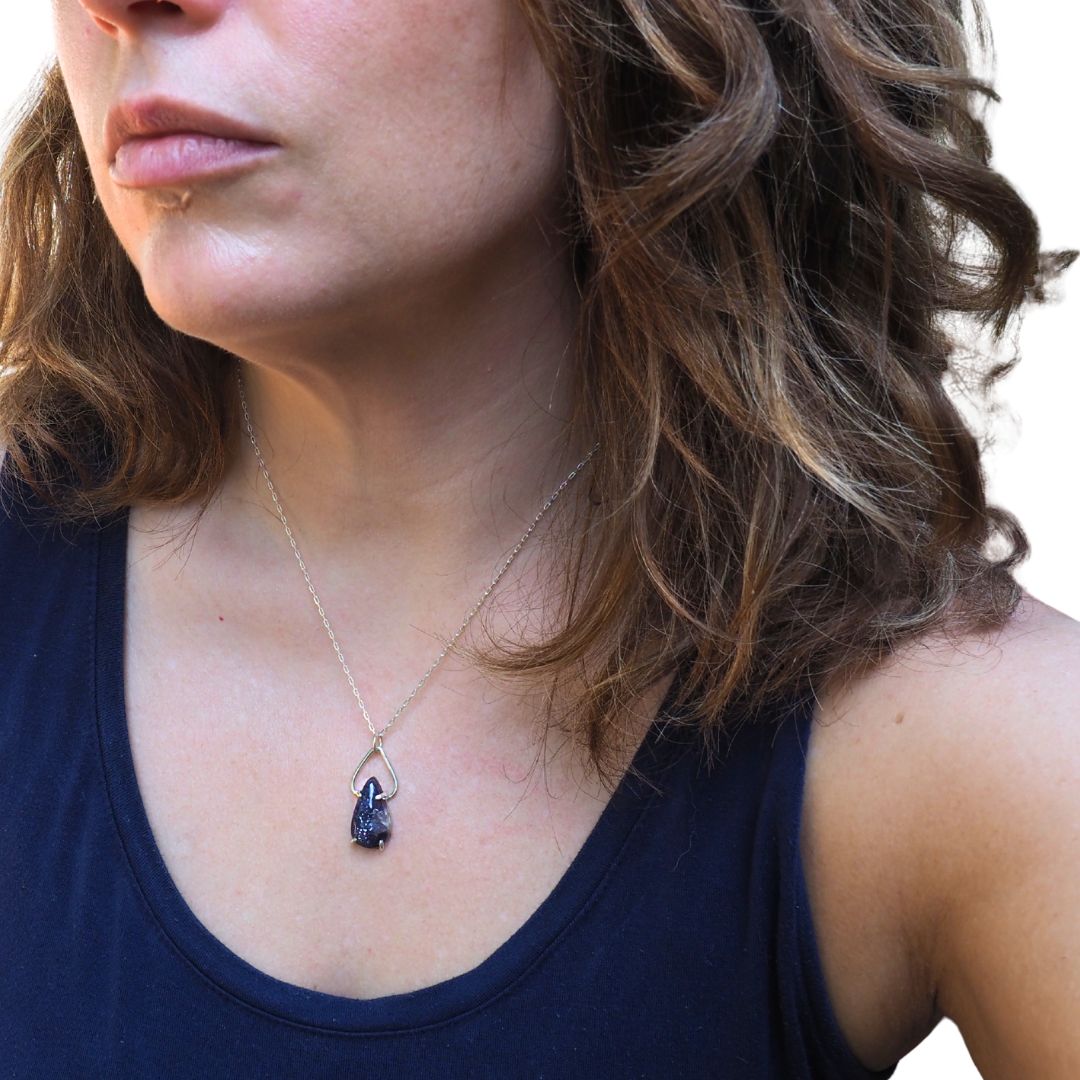 Iolite Sunstone Petal Necklace-Iolite Sunstone and Sterling Silver Necklace