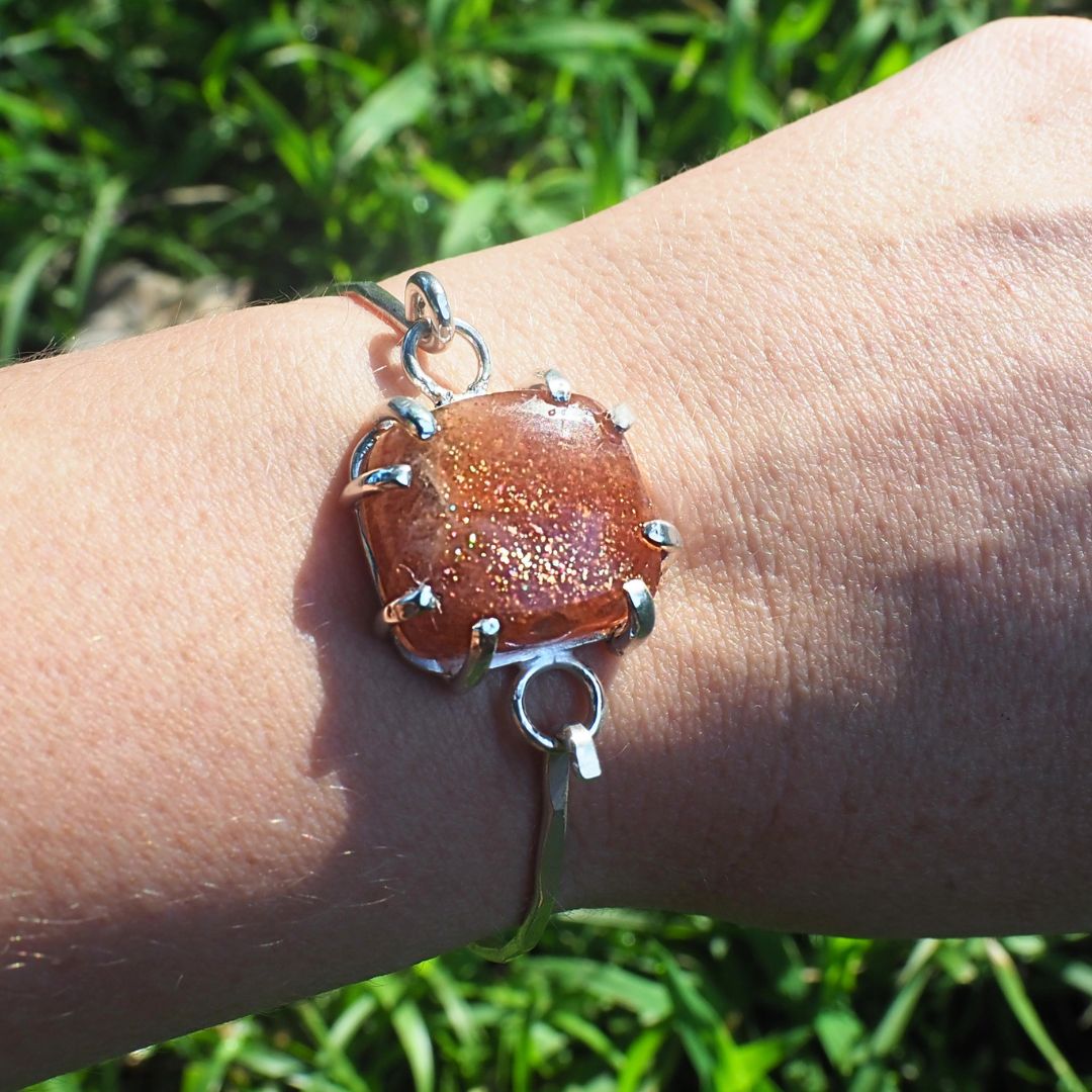 Sunstone Hook Bracelet-Handmade Sterling Silver and Sunstone