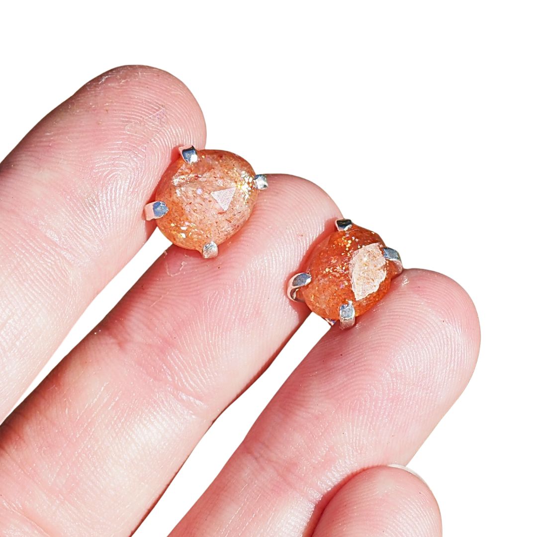 Rose Cut Sunstone Studs– Handmade Sterling Silver