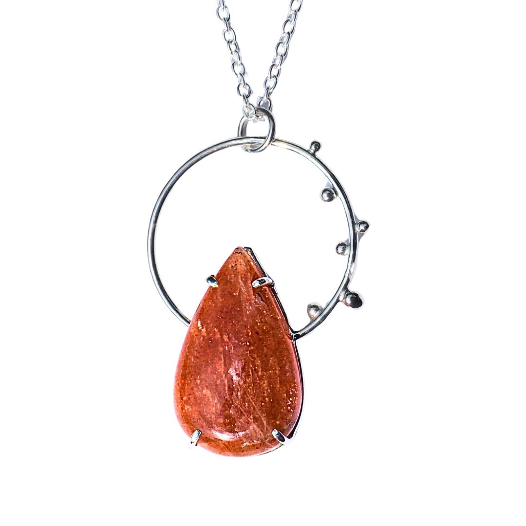 Sun Flare Necklace-Sunstone and Sterling Silver Statement Necklace