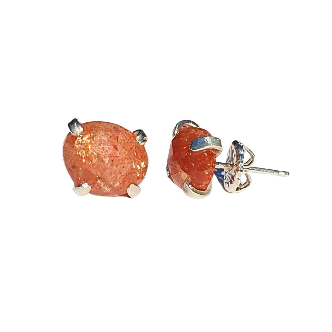 Rose Cut Sunstone Studs– Handmade Sterling Silver