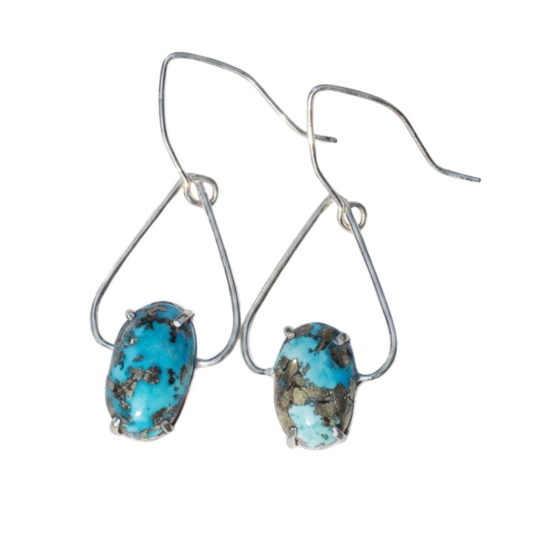 Turquoise Petal Earrings-Handmade Sterling Silver
