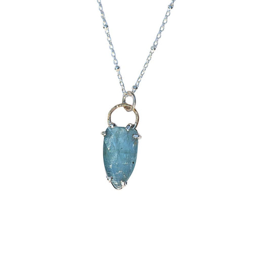 Two-Tone Kyanite Halo Necklace-Handmade Sterling Silver and 14k Yellow Gold