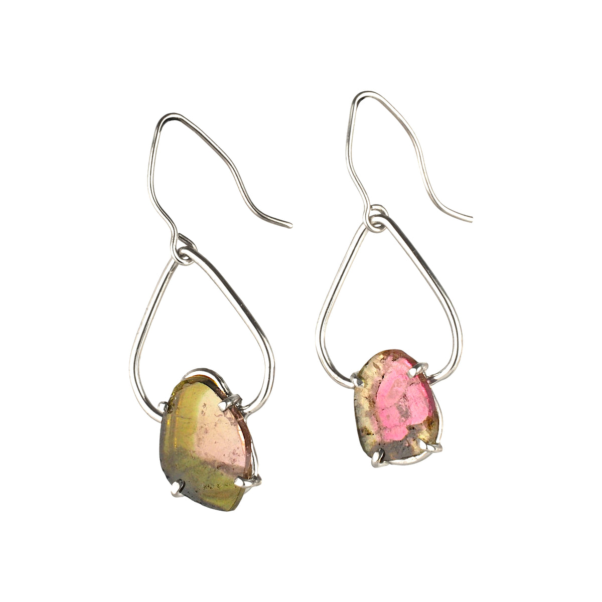 Watermelon Tourmaline Slice Petal Earrings