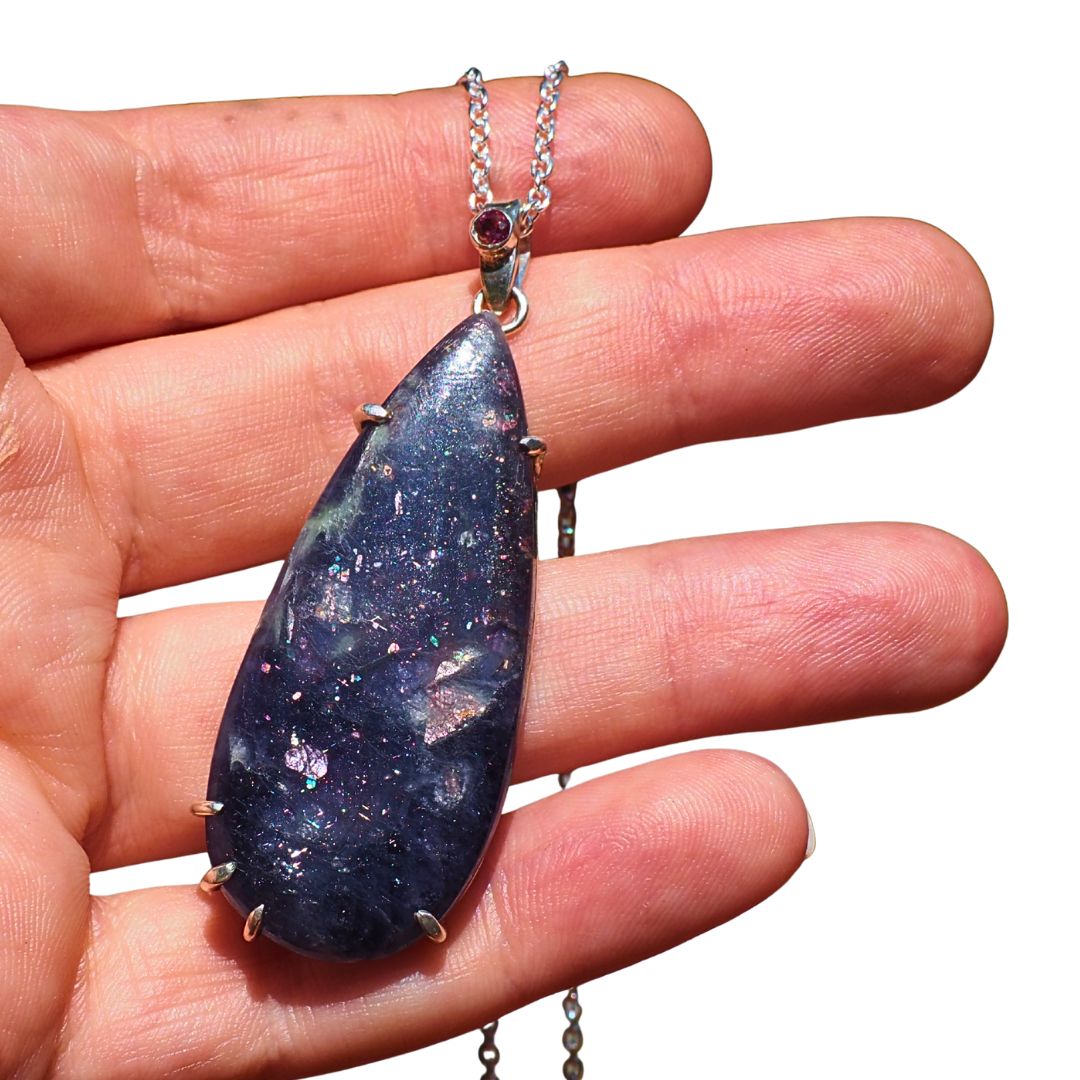 Wearable Galaxy Necklace-Iolite Sunstone, Rhodolite Garnet and Sterling Silver Necklace