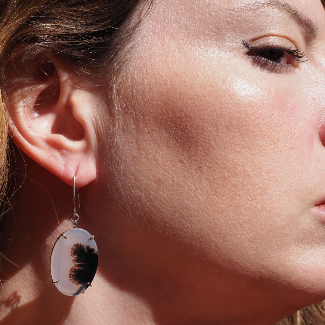 Wildwood Dendritic Agate Earrings | Sterling Silver & 14K Yellow Gold