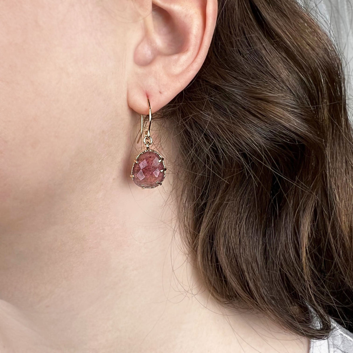 14k Cherry Quartz Earrings - Mettle by Abby