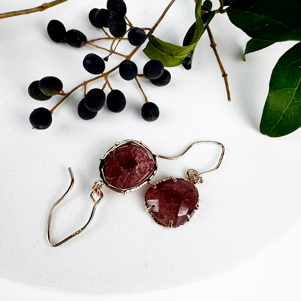 14k Cherry Quartz Earrings - Mettle by Abby