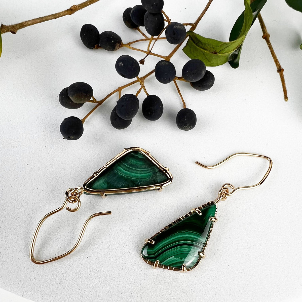 14k Malachite Point Earrings - Mettle by Abby