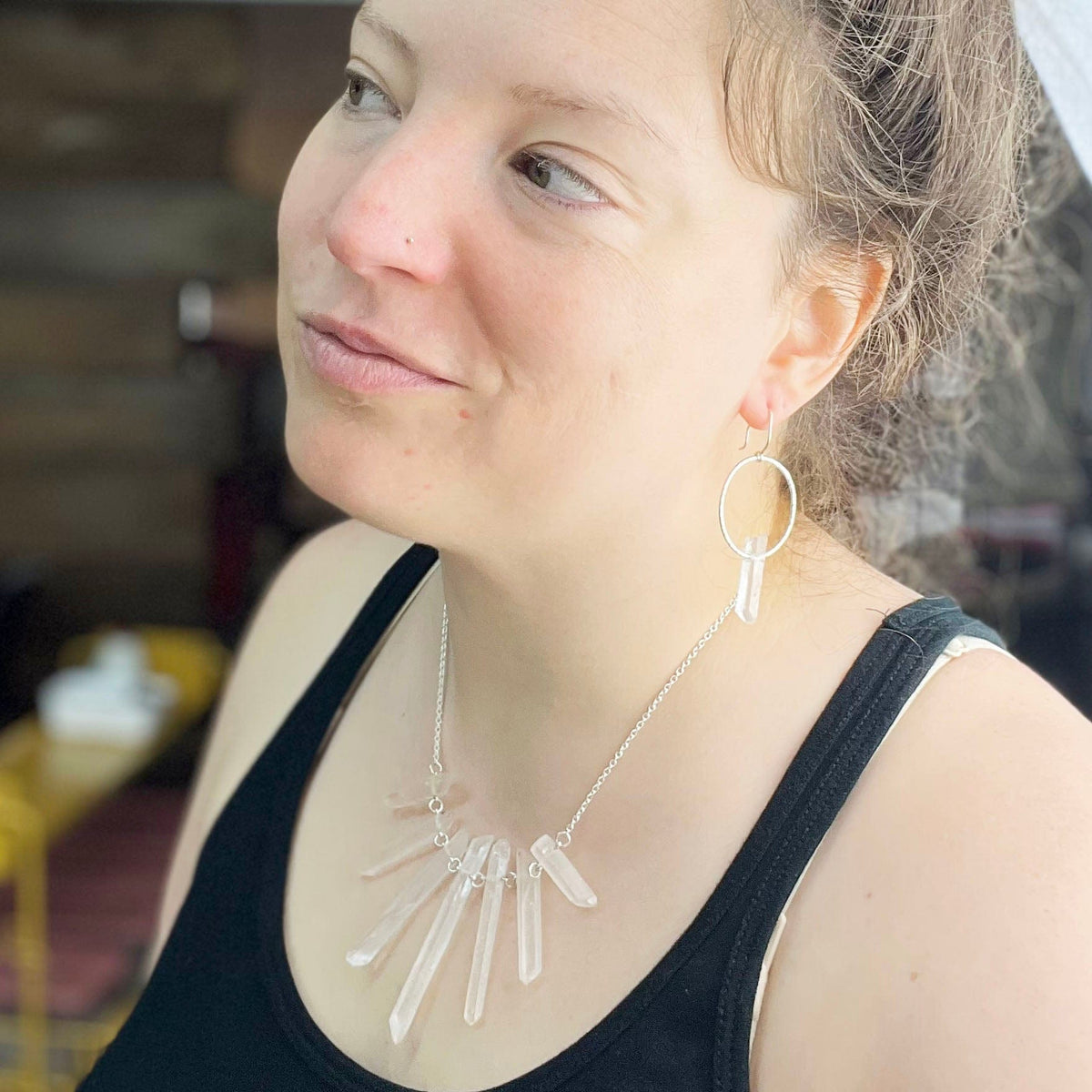Quartz Crystal Hoops - Mettle by Abby